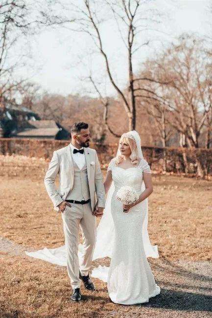 Beautiful Long Glitter Off-the-shoulder Sequined Mermaid Wedding Dress by misshow.com