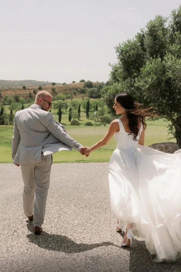 Simple Long Ivory A-line Straps Tulle Sleeveless Wedding Dress with Slit by misshow.com