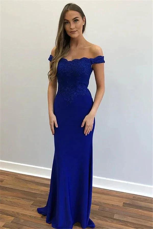 Beautiful Long Mermaid Off-the-shoulder Appliques Lace Prom Dress by BIZTUNNEL