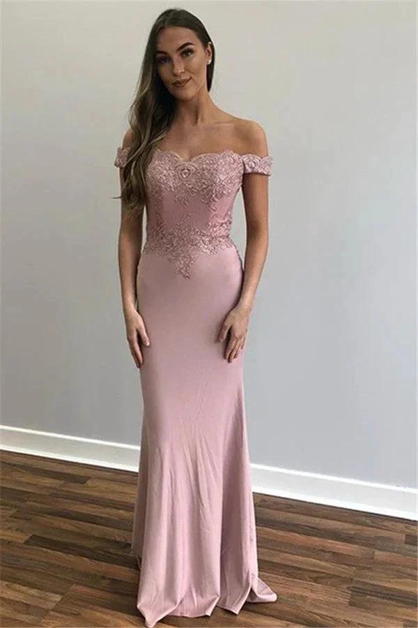 Beautiful Long Mermaid Off-the-shoulder Appliques Lace Prom Dress by BIZTUNNEL