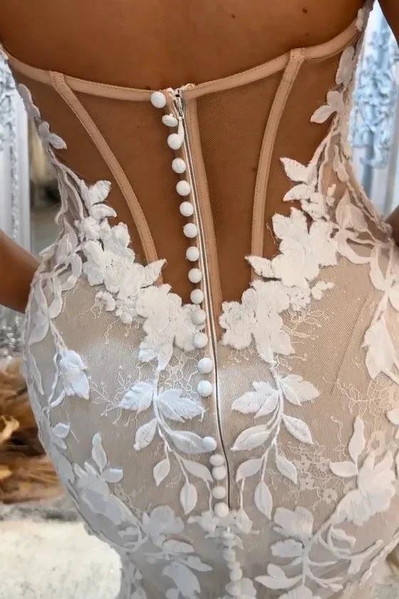 Beautiful Long Mermaid Off-the-shoulder Appliques Sleeveless Wedding Dress With Lace by misshow.com