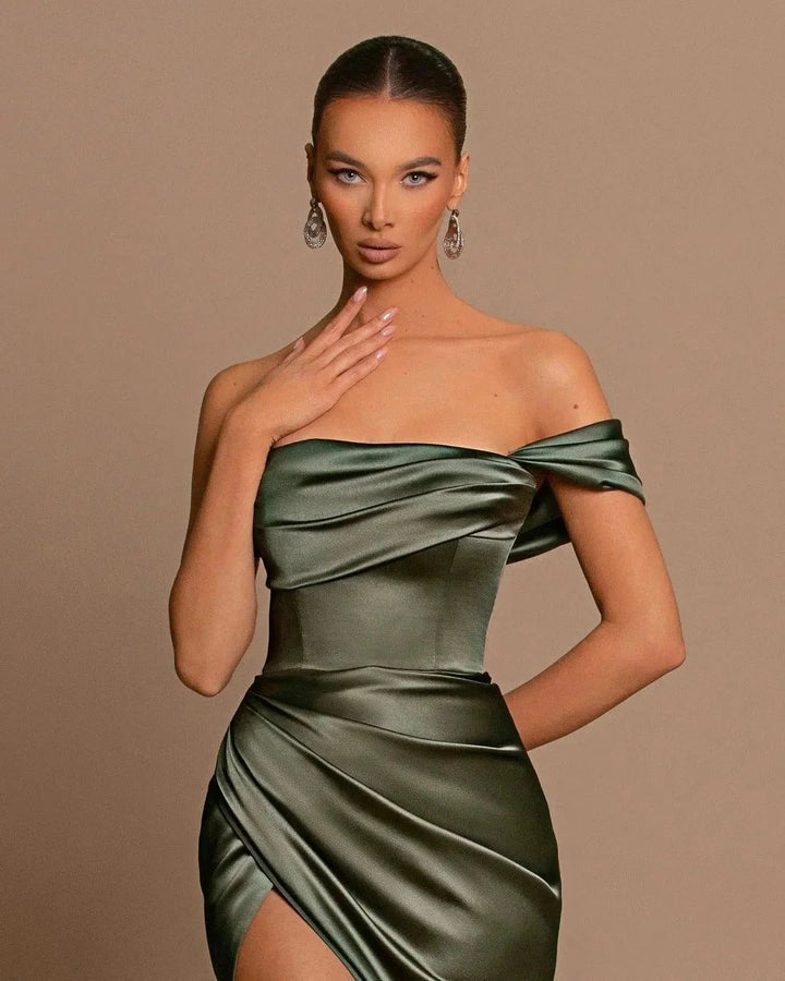 Beautiful Long Mermaid One shoulder Satin Formal Prom Dress With Slit by BIZTUNNEL