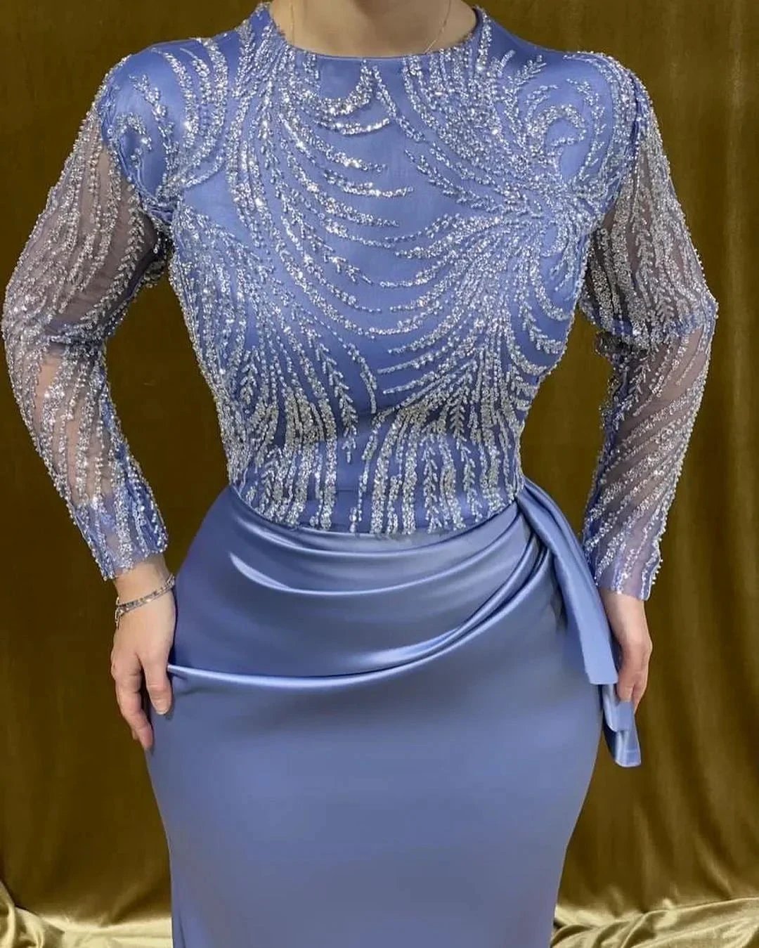 Beautiful Long Mermaid Satin Prom Dress With Beading by misshow.com