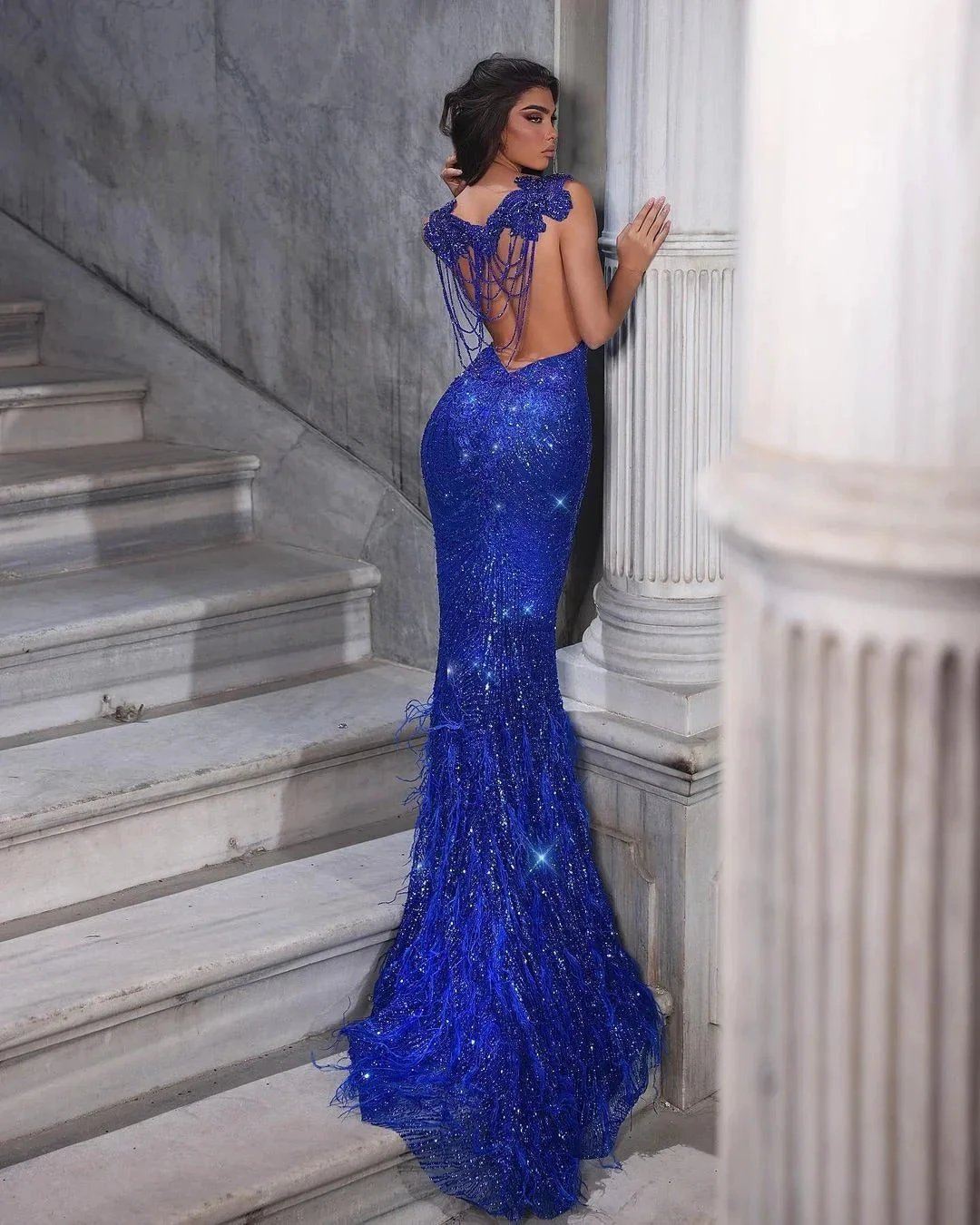 Beautiful Long Mermaid Sweetheart Sequined Backless Formal Prom Dresses by BIZTUNNEL