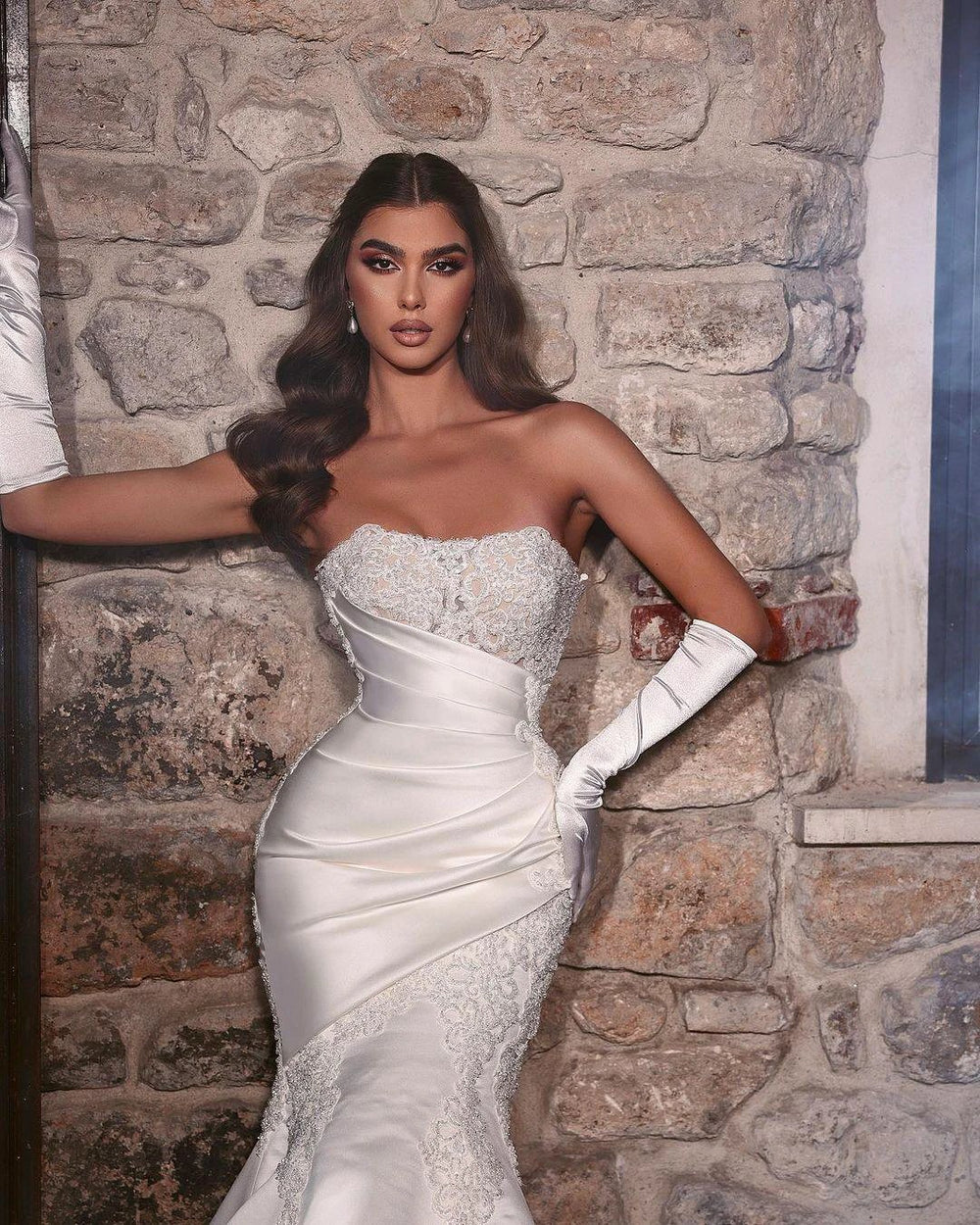 Beautiful Long Mermaid White Lace Sleeveless Wedding Dress With Appliques by misshow.com