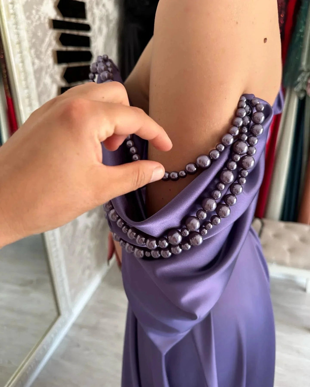 Beautiful Long Purple A-line Off-the-shoulder Sleeveless Prom Dresses With Slit by misshow.com