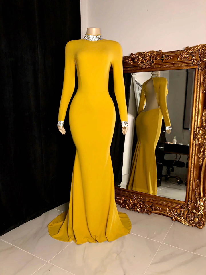 Beautiful Long Sleeves Backless High Neck Mermaid Prom Dress by misshow.com