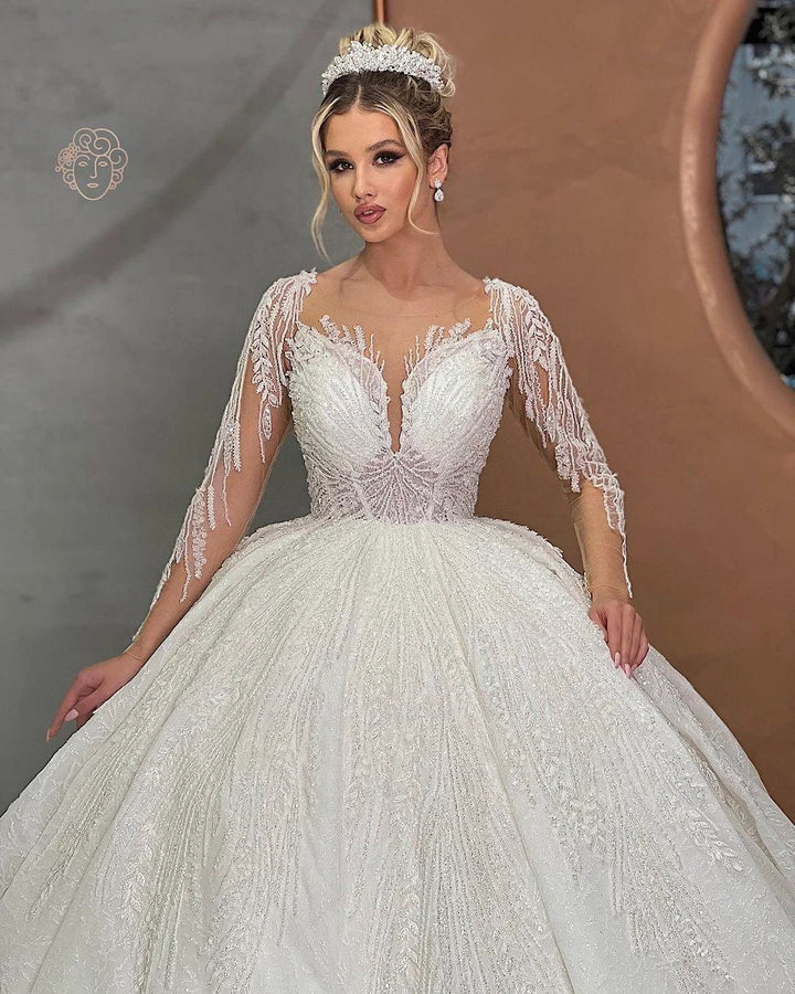 Beautiful Long White Sweetheart Ball Gown Wedding Dress With Applique by misshow.com