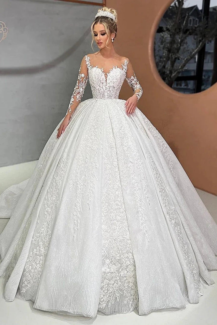 Beautiful Long White Sweetheart Ball Gown Wedding Dress by misshow.com