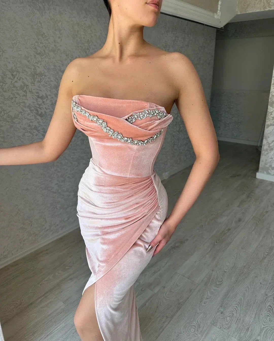 Beautiful Mermaid Sexy Sleeveless Crystal Prom Dress With Slit by misshow.com