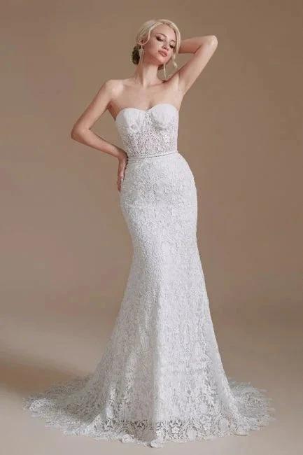 Beautiful Off-the-shoulder Sleeveless Mermaid Floor-Length Lace Wedding Dresses with Applique by misshow.com