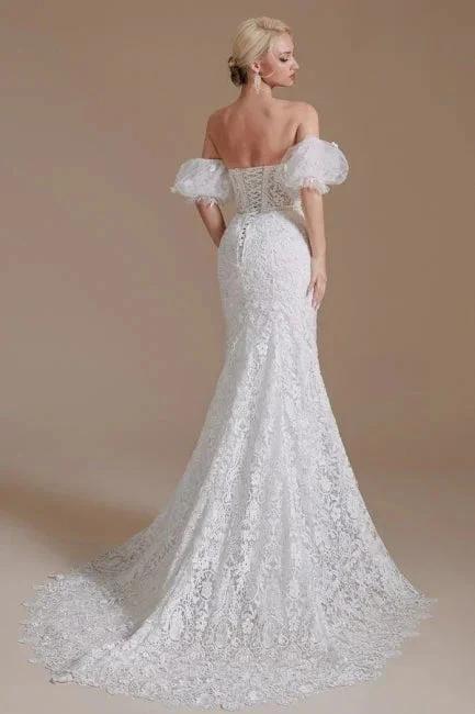 Beautiful Off-the-shoulder Sleeveless Mermaid Floor-Length Lace Wedding Dresses with Applique by misshow.com