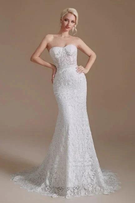 Beautiful Off-the-shoulder Sleeveless Mermaid Floor-Length Lace Wedding Dresses with Applique by misshow.com