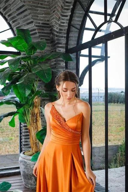Beautiful One Shoulder Sleeveless A-line Sequined Prom Dress With Slit by misshow.com
