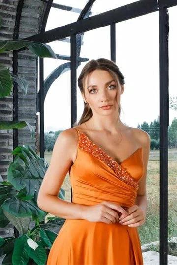 Beautiful One Shoulder Sleeveless A-line Sequined Prom Dress With Slit by misshow.com
