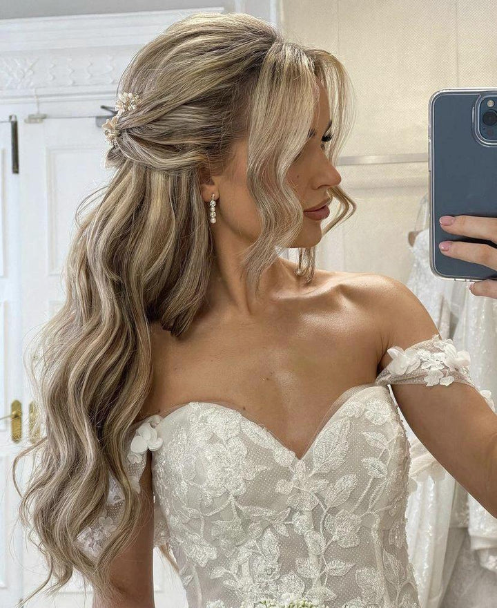Beautiful Princess Off-the-shoulder A-line Appliques Wedding Dress With Train by misshow.com