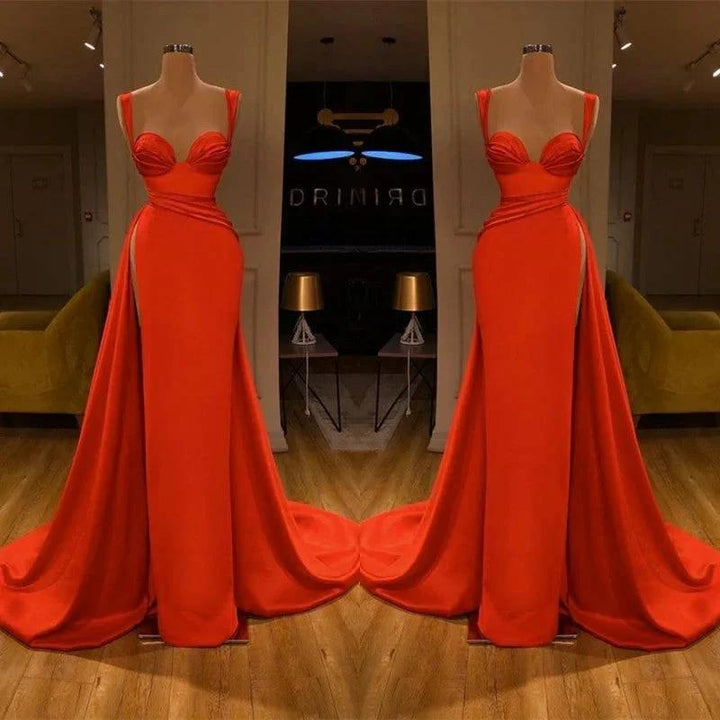 Beautiful Red Starps Sweetheart Long Prom Dress With Split by misshow.com