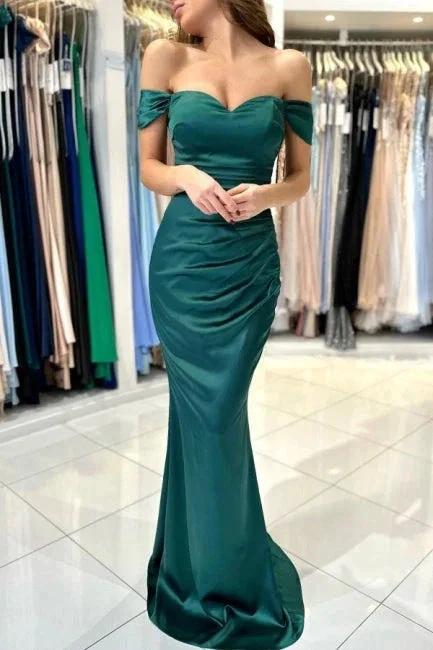 Beautiful Simple Long Dark Green Off-the-shoulder Mermaid Sleeveless Evening Dresses by misshow.com