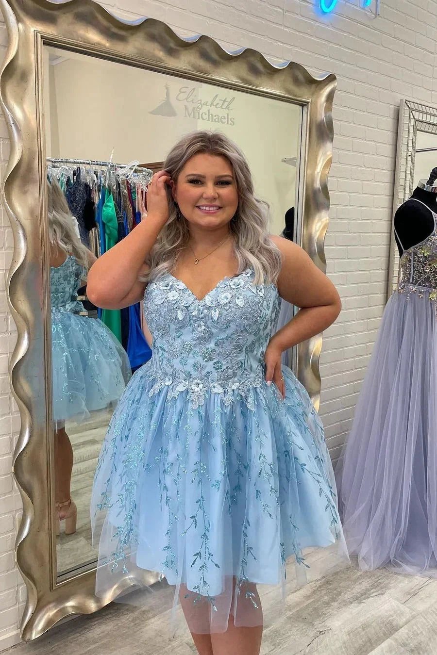 Beautiful Sky Blue A-line Appliques Short Homecoming Dress by misshow.com