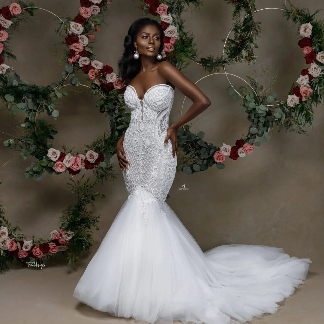 Beautiful Strapless Sweetheart Lace Mermaid Wedding Dress With Applique by misshow.com