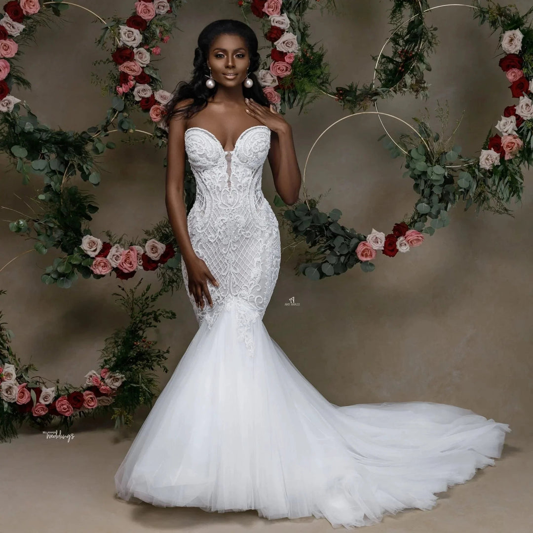 Beautiful Strapless Sweetheart Lace Mermaid Wedding Dress With Applique by misshow.com