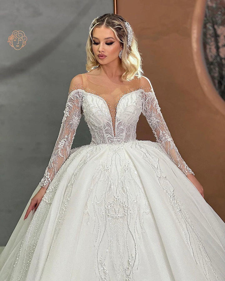 Beautiful Sweetheart Ball Gown Long Sleeves Wedding Dress With Beading by misshow.com