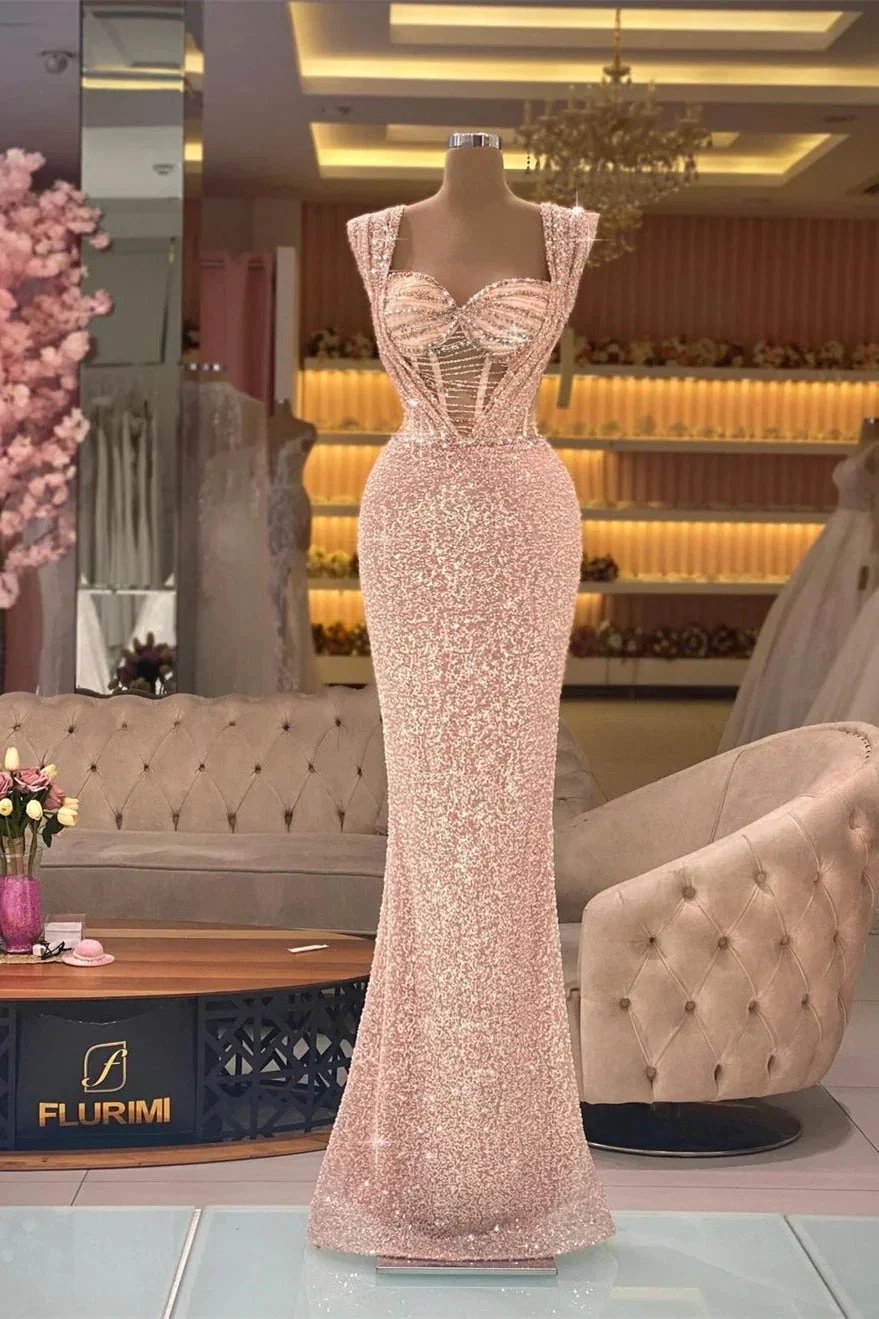 Beautiful Sweetheart Mermaid Pink Sleeveless Sequined Prom Dress by misshow.com