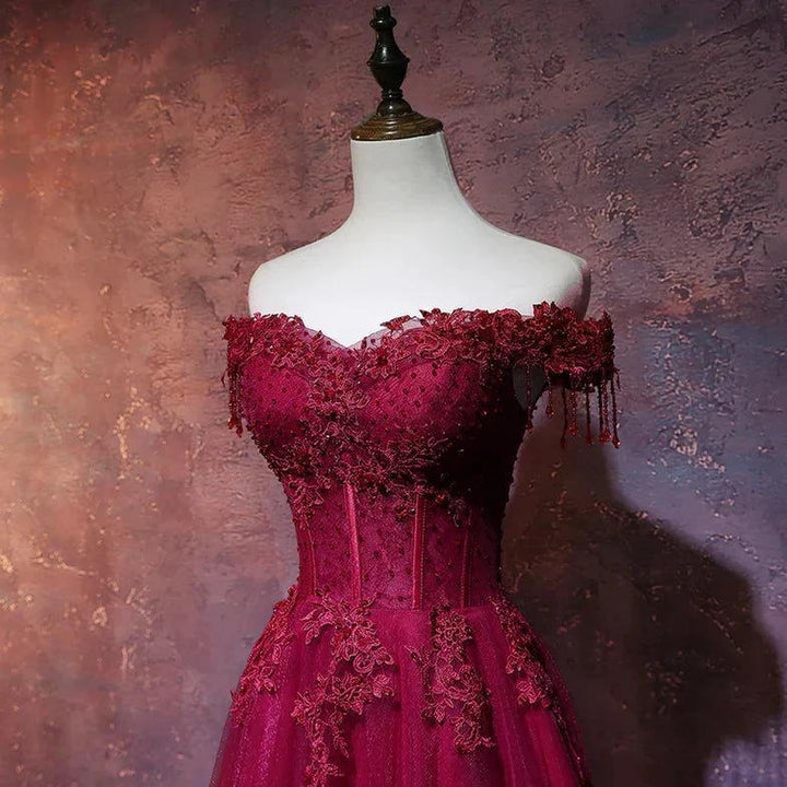 Beautiful Wine Red Tulle Sweetheart Long Prom Dress A-line Party Dress by luodress
