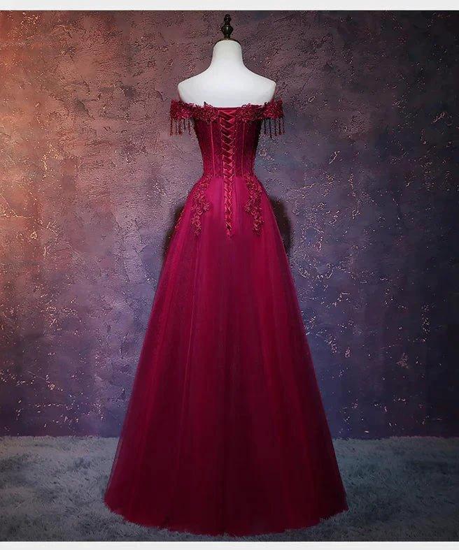 Beautiful Wine Red Tulle Sweetheart Long Prom Dress A-line Party Dress by luodress