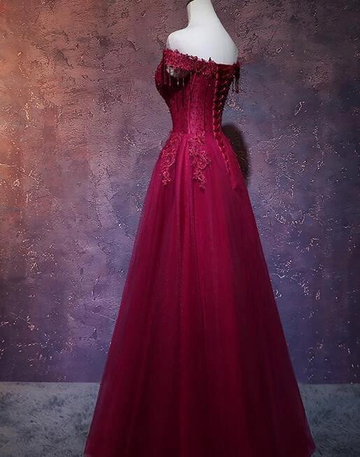 Beautiful Wine Red Tulle Sweetheart Long Prom Dress A-line Party Dress by luodress