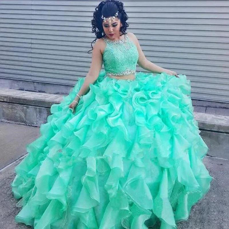 Best Long Ball Gown Two Piece Jewel Organza Quinceanera Dress by BIZTUNNEL