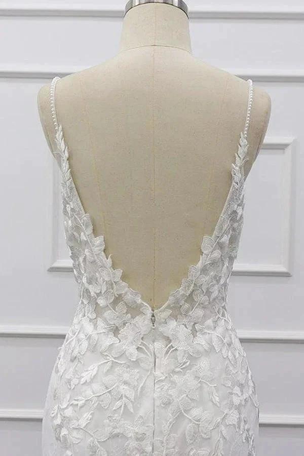 Best Long Mermaid Spaghetti Strap Appliques Lace Wedding Dress by BIZTUNNEL