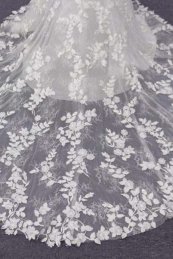 Best Long Mermaid Spaghetti Strap Appliques Lace Wedding Dress by BIZTUNNEL