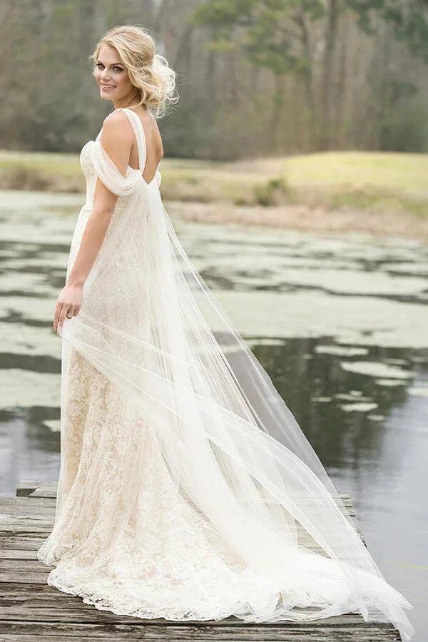Best Long Sheath Lace Tulle Wedding Dress by BIZTUNNEL