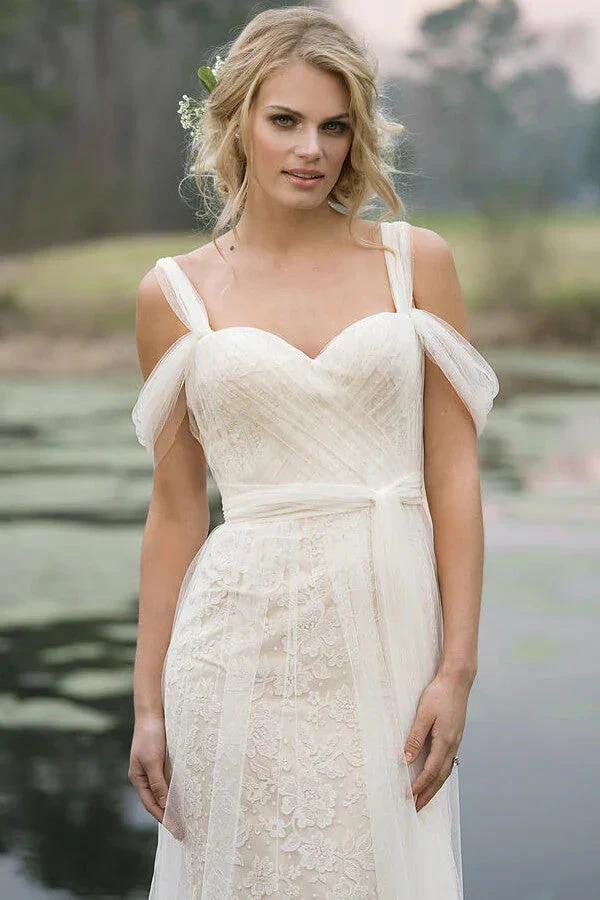 Best Long Sheath Lace Tulle Wedding Dress by BIZTUNNEL
