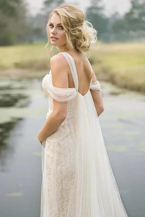 Best Long Sheath Lace Tulle Wedding Dress by BIZTUNNEL