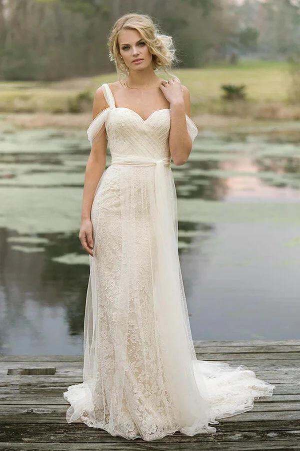 Best Long Sheath Lace Tulle Wedding Dress by BIZTUNNEL