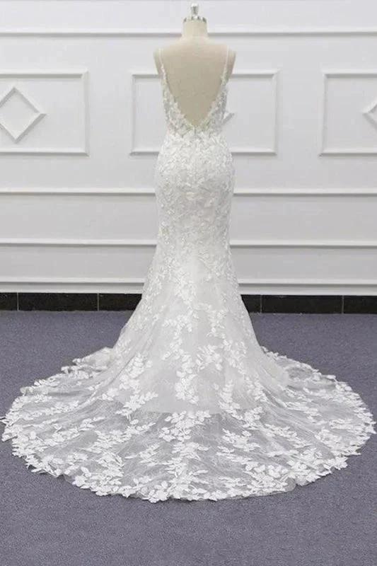 Best Spaghetti Strap Appliques Mermaid Elegant Wedding Dresses by misshow.com