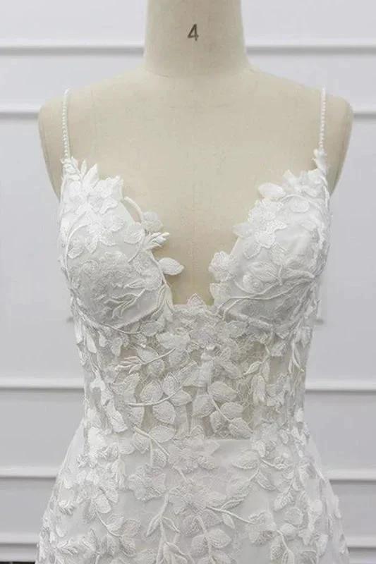 Best Spaghetti Strap Appliques Mermaid Elegant Wedding Dresses by misshow.com