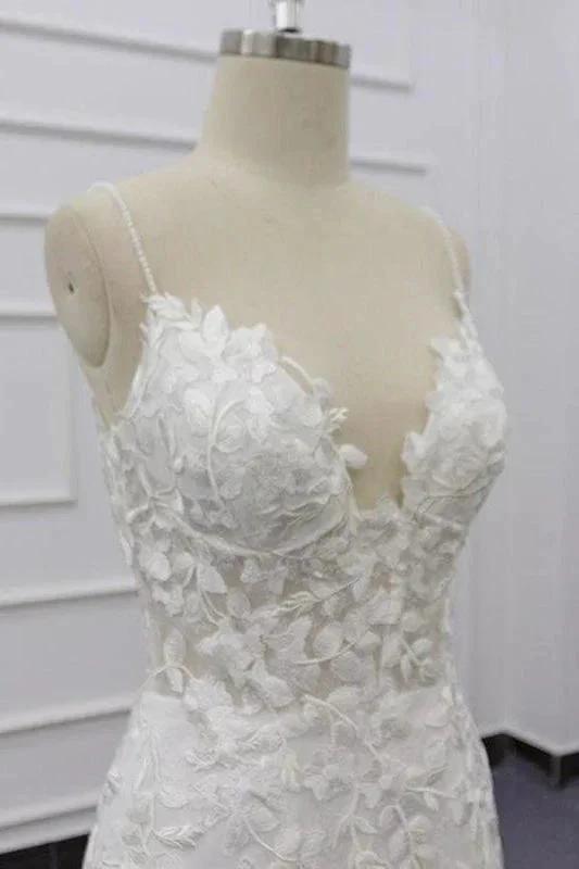 Best Spaghetti Strap Appliques Mermaid Elegant Wedding Dresses by misshow.com