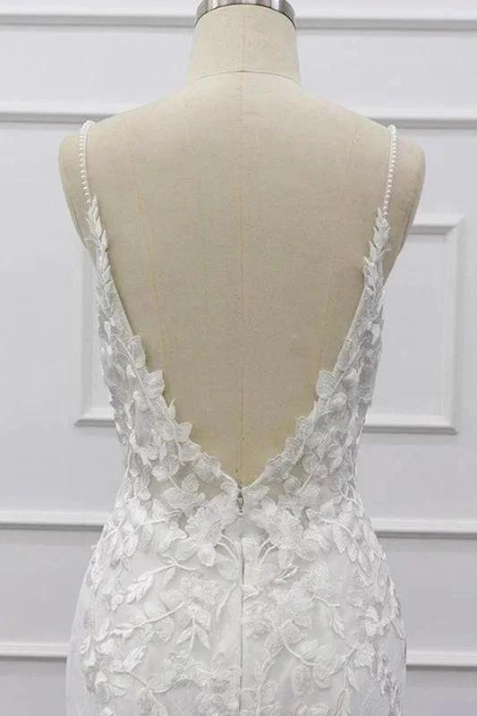 Best Spaghetti Strap Appliques Mermaid Elegant Wedding Dresses by misshow.com