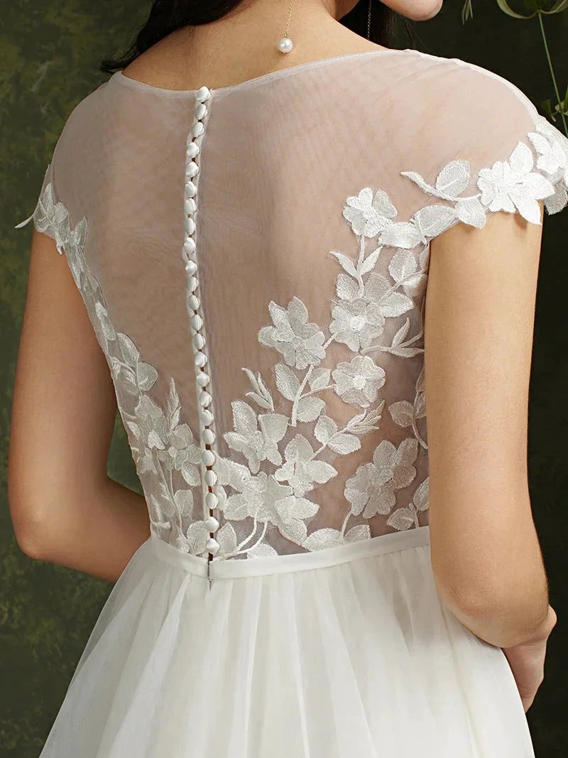 Biztunnel Long A-line Sweetheart Chiffon Lace Wedding Dresses with slit by BIZTUNNEL