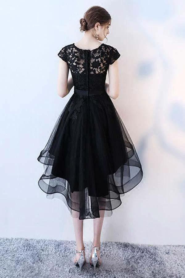 Black Lace Short Prom Dress Hight Low Evening Dress Homecoming Dresses PD152 by pgmdress