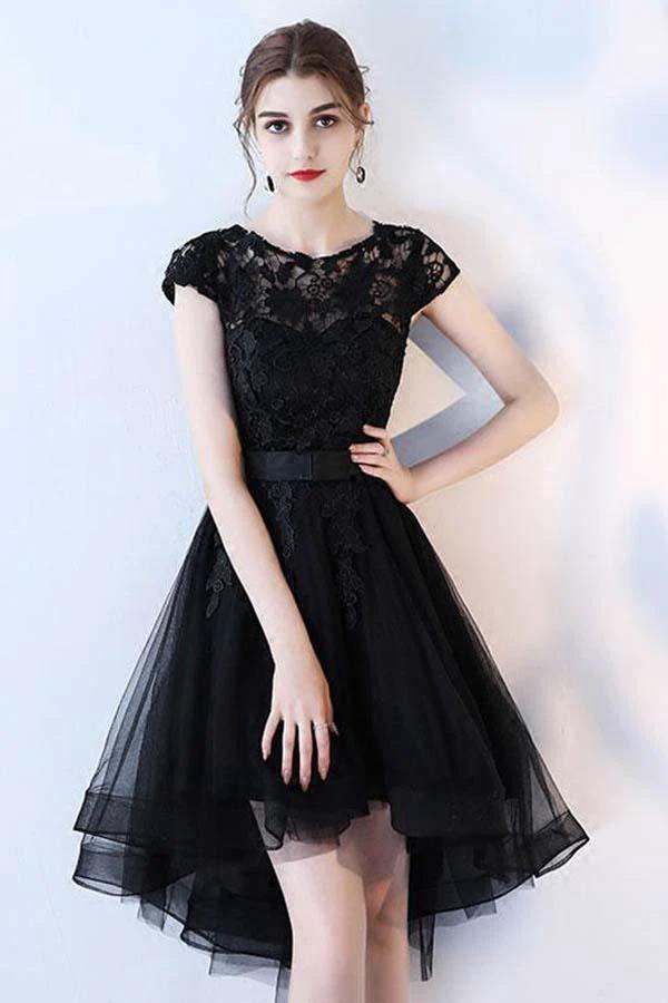 Black Lace Short Prom Dress Hight Low Evening Dress Homecoming Dresses PD152 by pgmdress