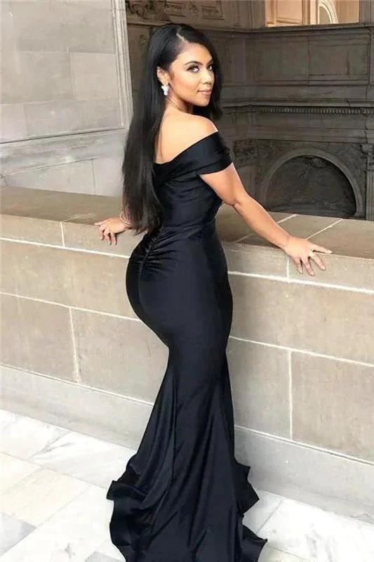 Black Long Mermaid Off-the-shoulder Backless Prom Dress by BIZTUNNEL
