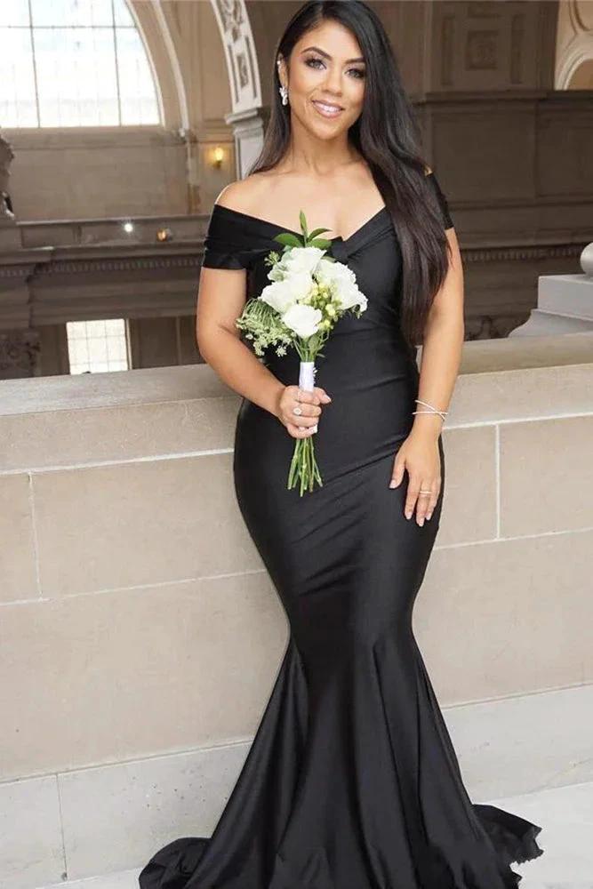 Black Long Mermaid Off-the-shoulder Backless Prom Dress by BIZTUNNEL