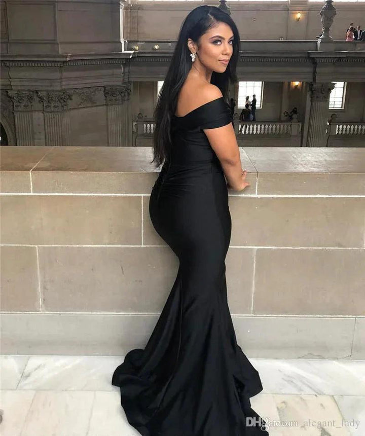 Black Off-the-shoulder Floor-length Backless Mermaid Prom Dress by misshow.com
