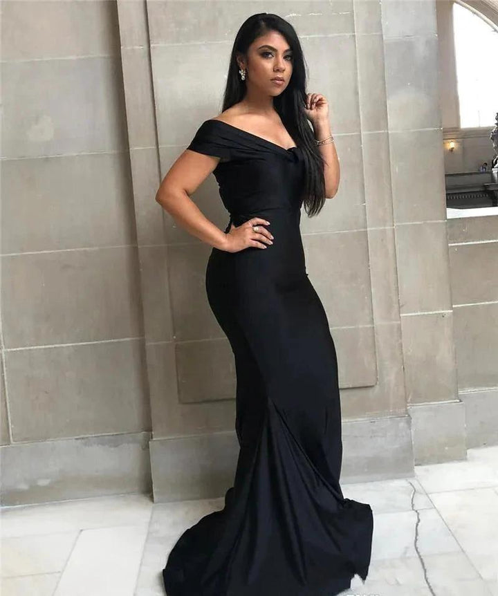 Black Off-the-shoulder Floor-length Backless Mermaid Prom Dress by misshow.com