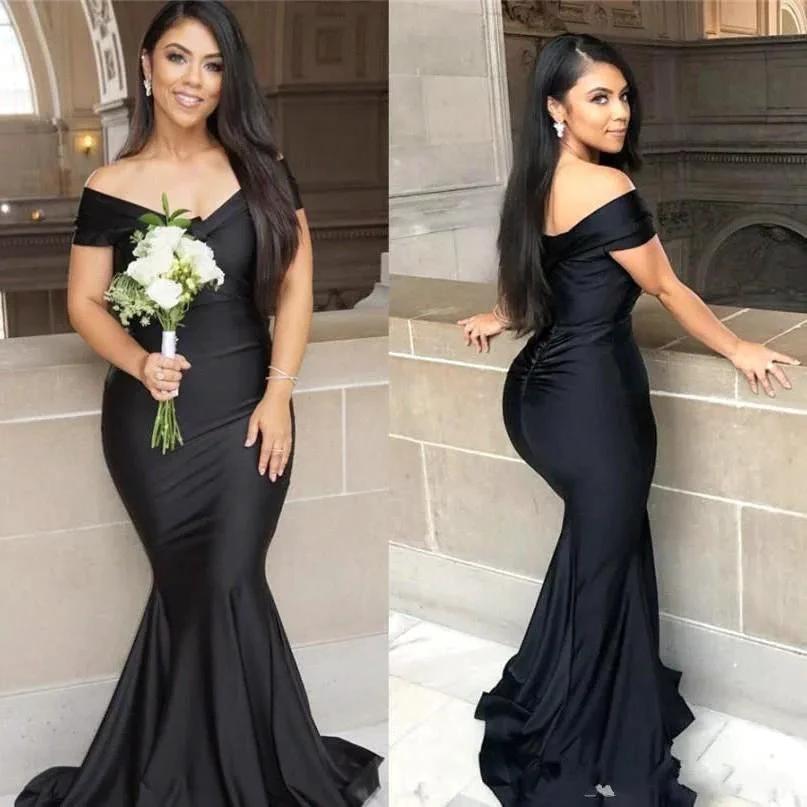 Black Off-the-shoulder Floor-length Backless Mermaid Prom Dress by misshow.com