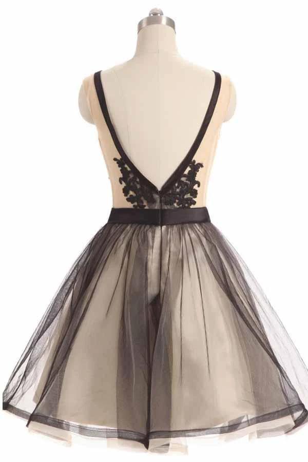 Black Tulle Lace V-neck Short Prom Dress Homecoming Dresses PD067 by pgmdress